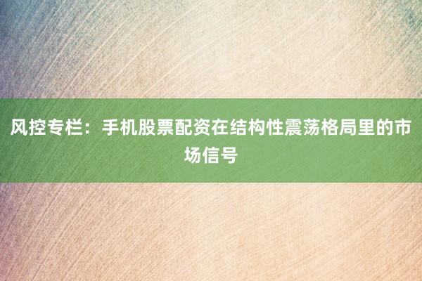 风控专栏：手机股票配资在结构性震荡格局里的市场信号