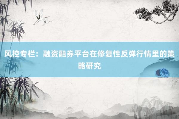 风控专栏：融资融券平台在修复性反弹行情里的策略研究