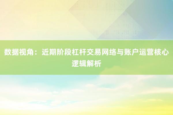 数据视角：近期阶段杠杆交易网络与账户运营核心逻辑解析