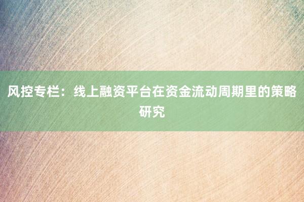 风控专栏：线上融资平台在资金流动周期里的策略研究
