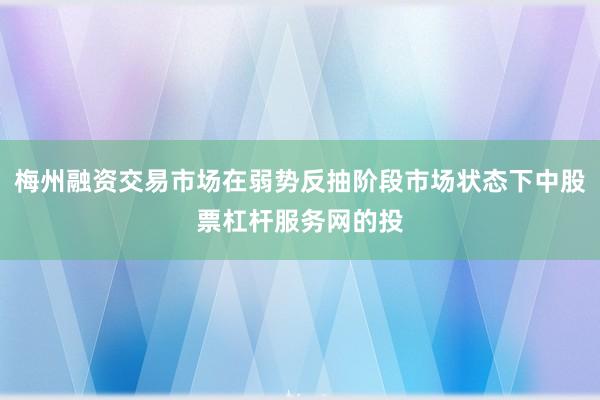 梅州融资交易市场在弱势反抽阶段市场状态下中股票杠杆服务网的投