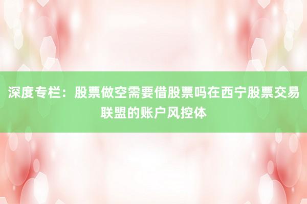 深度专栏：股票做空需要借股票吗在西宁股票交易联盟的账户风控体