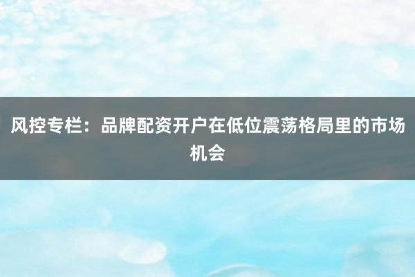 风控专栏：品牌配资开户在低位震荡格局里的市场机会