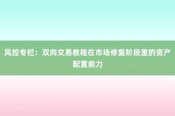 风控专栏：双向交易教程在市场修复阶段里的资产配置能力