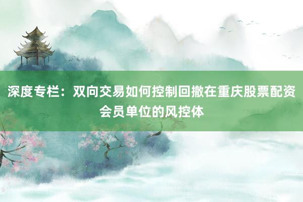 深度专栏:双向交易如何控制回撤在重庆股票配资会员单位的风控体