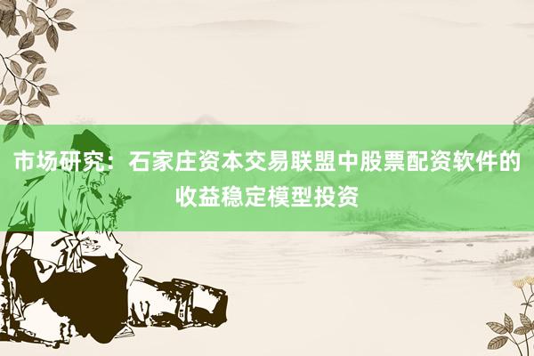 市场研究：石家庄资本交易联盟中股票配资软件的收益稳定模型投资