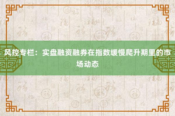 风控专栏：实盘融资融券在指数缓慢爬升期里的市场动态