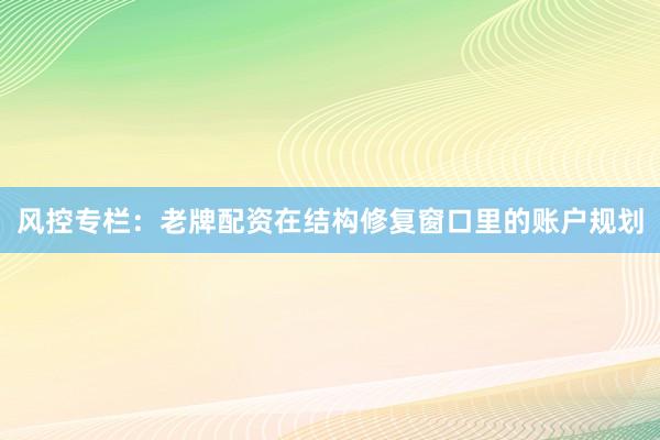 风控专栏：老牌配资在结构修复窗口里的账户规划