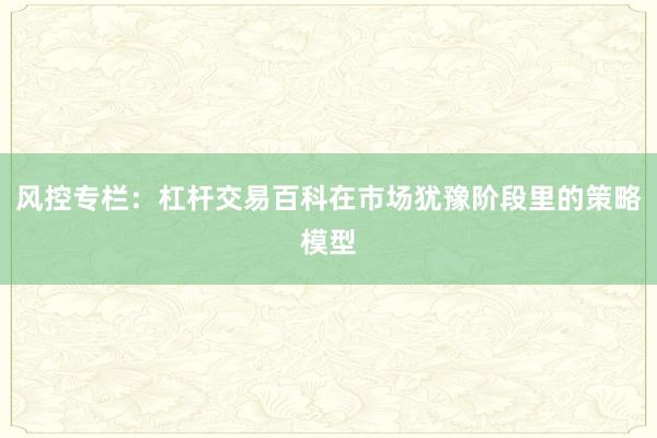 风控专栏：杠杆交易百科在市场犹豫阶段里的策略模型