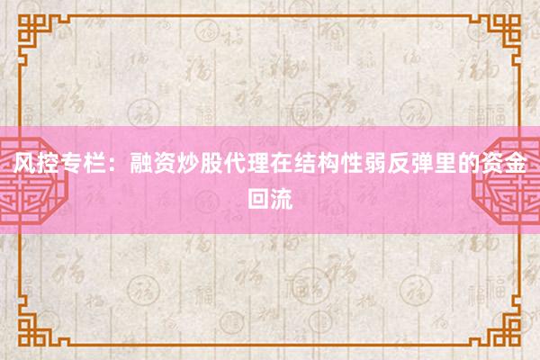 风控专栏：融资炒股代理在结构性弱反弹里的资金回流