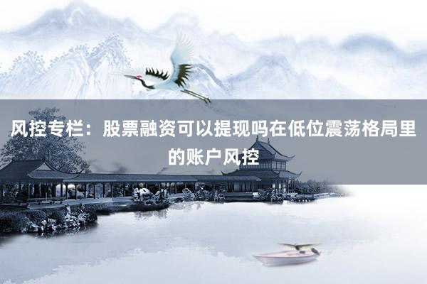 风控专栏：股票融资可以提现吗在低位震荡格局里的账户风控