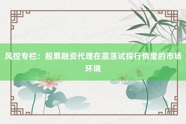 风控专栏：股票融资代理在震荡试探行情里的市场环境