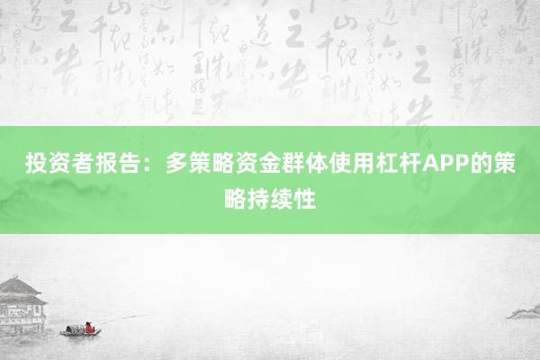 投资者报告：多策略资金群体使用杠杆APP的策略持续性