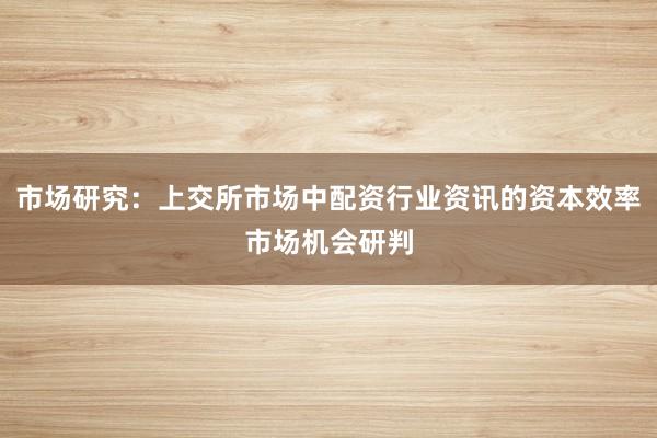 市场研究:上交所市场中配资行业资讯的资本效率市场机会研判