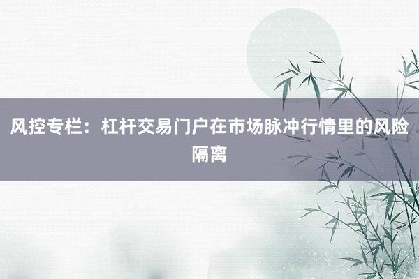 风控专栏：杠杆交易门户在市场脉冲行情里的风险隔离