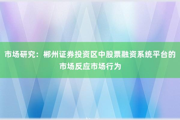 市场研究：郴州证券投资区中股票融资系统平台的市场反应市场行为