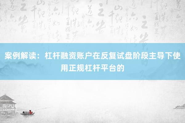案例解读:杠杆融资账户在反复试盘阶段主导下使用正规杠杆平台的