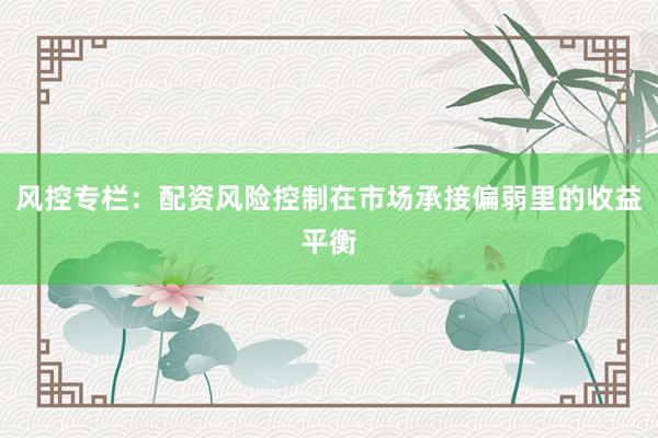 风控专栏:配资风险控制在市场承接偏弱里的收益平衡