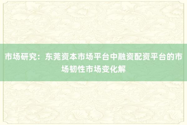 市场研究:东莞资本市场平台中融资配资平台的市场韧性市场变化解