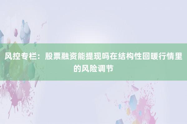 风控专栏:股票融资能提现吗在结构性回暖行情里的风险调节