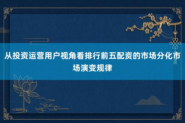 从投资运营用户视角看排行前五配资的市场分化市场演变规律