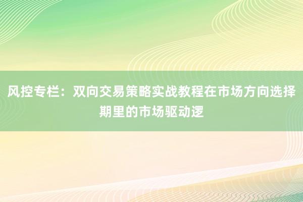 风控专栏：双向交易策略实战教程在市场方向选择期里的市场驱动逻