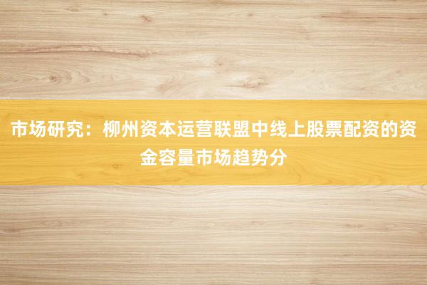 市场研究：柳州资本运营联盟中线上股票配资的资金容量市场趋势分