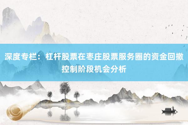 深度专栏：杠杆股票在枣庄股票服务圈的资金回撤控制阶段机会分析