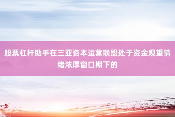 股票杠杆助手在三亚资本运营联盟处于资金观望情绪浓厚窗口期下的