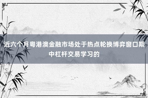 近六个月粤港澳金融市场处于热点轮换博弈窗口期中杠杆交易学习的