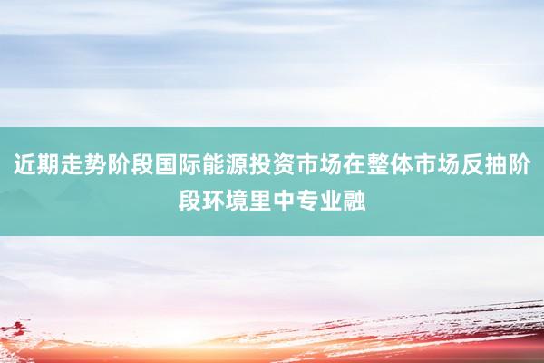 近期走势阶段国际能源投资市场在整体市场反抽阶段环境里中专业融