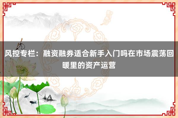 风控专栏：融资融券适合新手入门吗在市场震荡回暖里的资产运营