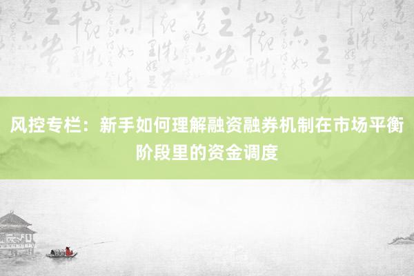 风控专栏:新手如何理解融资融券机制在市场平衡阶段里的资金调度
