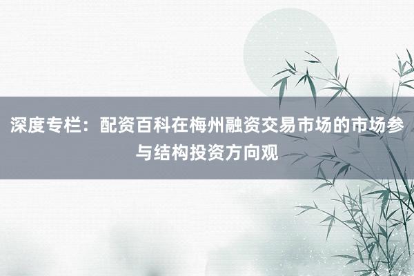 深度专栏：配资百科在梅州融资交易市场的市场参与结构投资方向观