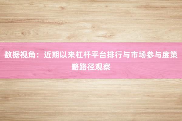 数据视角：近期以来杠杆平台排行与市场参与度策略路径观察