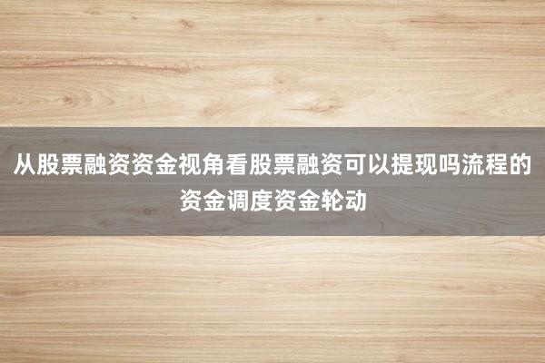 从股票融资资金视角看股票融资可以提现吗流程的资金调度资金轮动