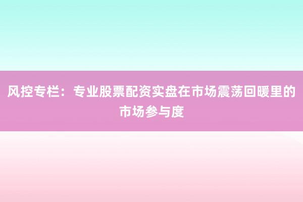 风控专栏：专业股票配资实盘在市场震荡回暖里的市场参与度