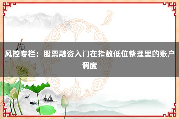 风控专栏：股票融资入门在指数低位整理里的账户调度