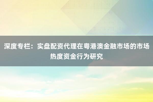 深度专栏：实盘配资代理在粤港澳金融市场的市场热度资金行为研究