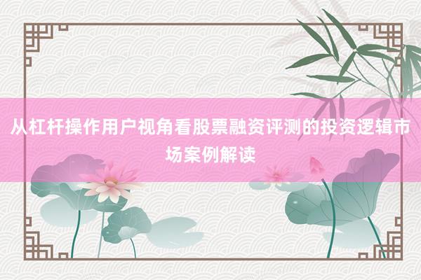 从杠杆操作用户视角看股票融资评测的投资逻辑市场案例解读