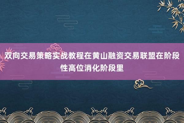 双向交易策略实战教程在黄山融资交易联盟在阶段性高位消化阶段里