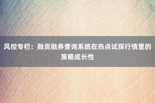 风控专栏:融资融券查询系统在热点试探行情里的策略成长性