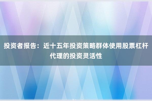 投资者报告：近十五年投资策略群体使用股票杠杆代理的投资灵活性
