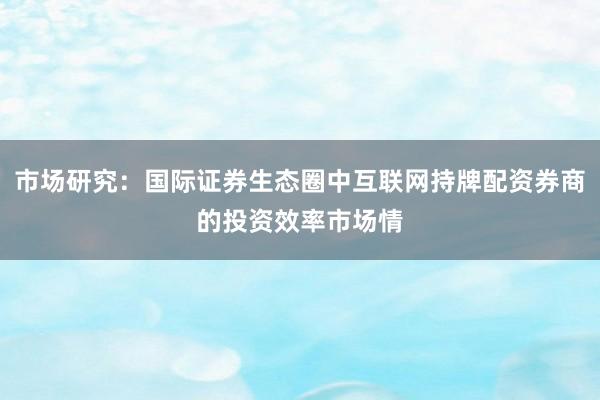 市场研究:国际证券生态圈中互联网持牌配资券商的投资效率市场情