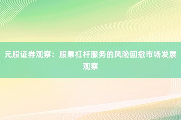 元股证券观察：股票杠杆服务的风险回撤市场发展观察