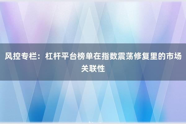 风控专栏：杠杆平台榜单在指数震荡修复里的市场关联性