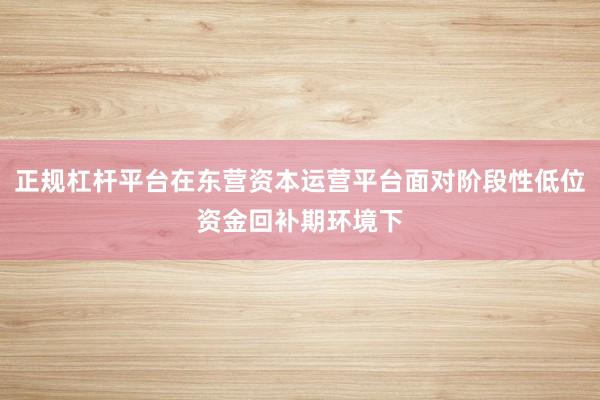正规杠杆平台在东营资本运营平台面对阶段性低位资金回补期环境下