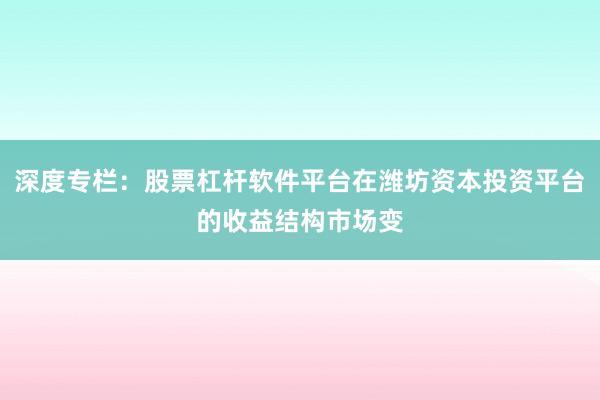 深度专栏：股票杠杆软件平台在潍坊资本投资平台的收益结构市场变