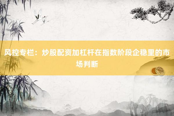 风控专栏：炒股配资加杠杆在指数阶段企稳里的市场判断