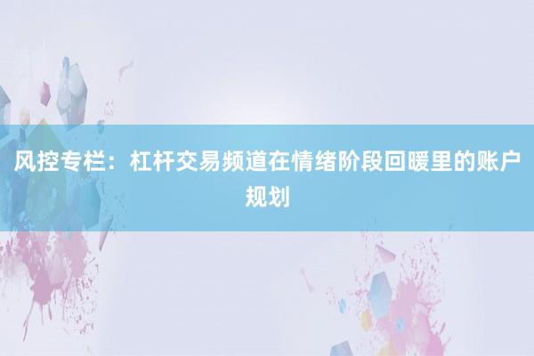 风控专栏：杠杆交易频道在情绪阶段回暖里的账户规划